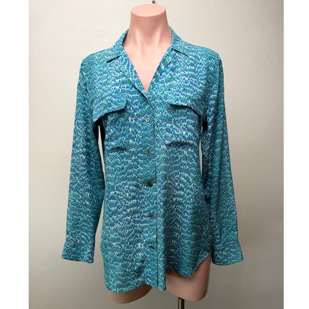 Equipment Blue Green Silk Print Shirt Women S